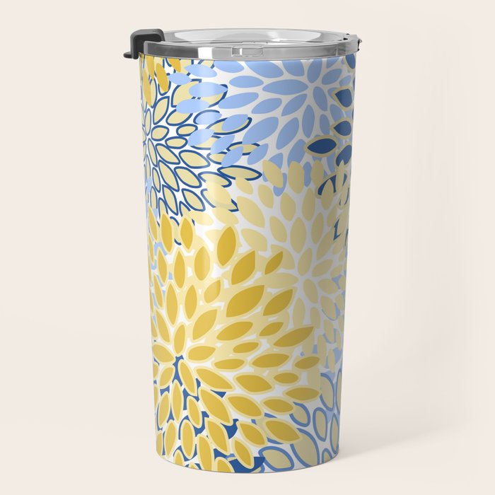Modern, Floral Prints, Summer, Yellow and Blue Travel Mug Gallery Image 3