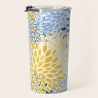 Modern, Floral Prints, Summer, Yellow and Blue Travel Mug Gallery Image 3