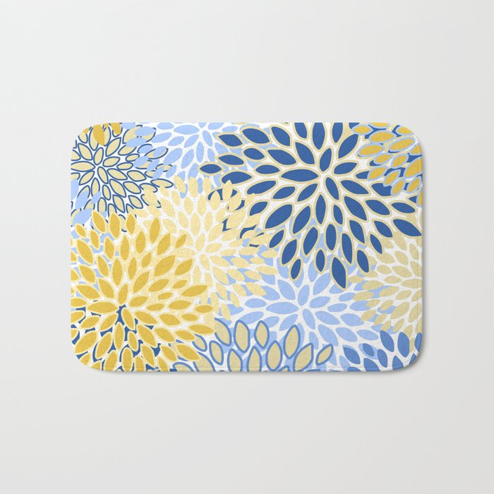 Modern, Floral Prints, Summer, Yellow and Blue Bath Mat Gallery Image 1