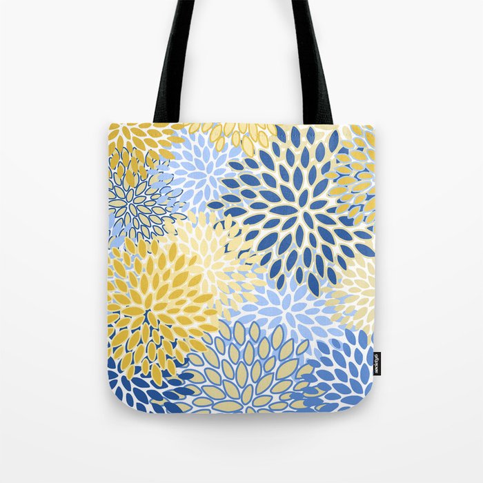 Modern, Floral Prints, Summer, Yellow and Blue Tote Bag Gallery Image 1
