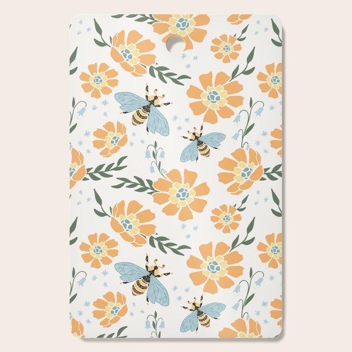 Honey Bees and Orange Flowers Cutting Board Gallery Image 1