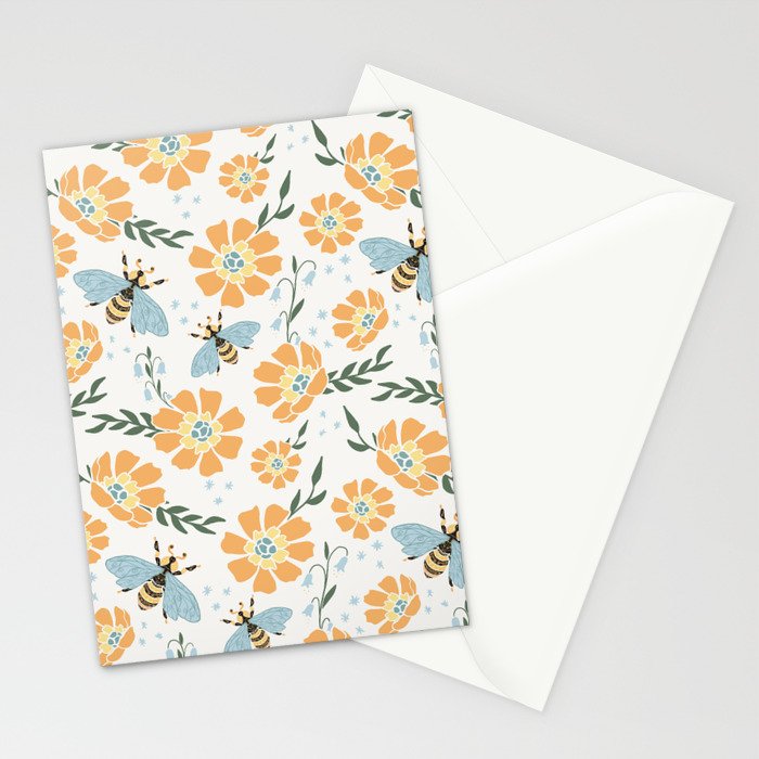Honey Bees and Orange Flowers Stationery Card Gallery Image 2