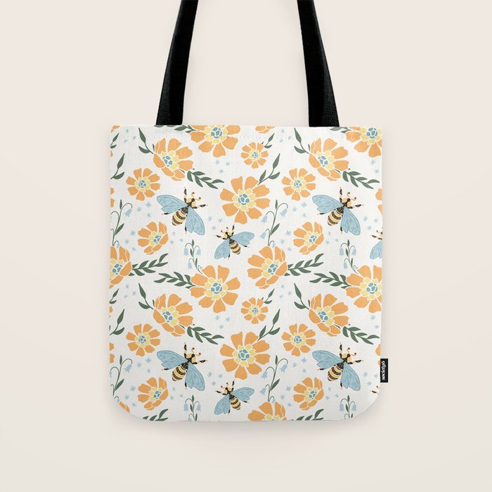 Honey Bees and Orange Flowers Tote Bag Gallery Image 1