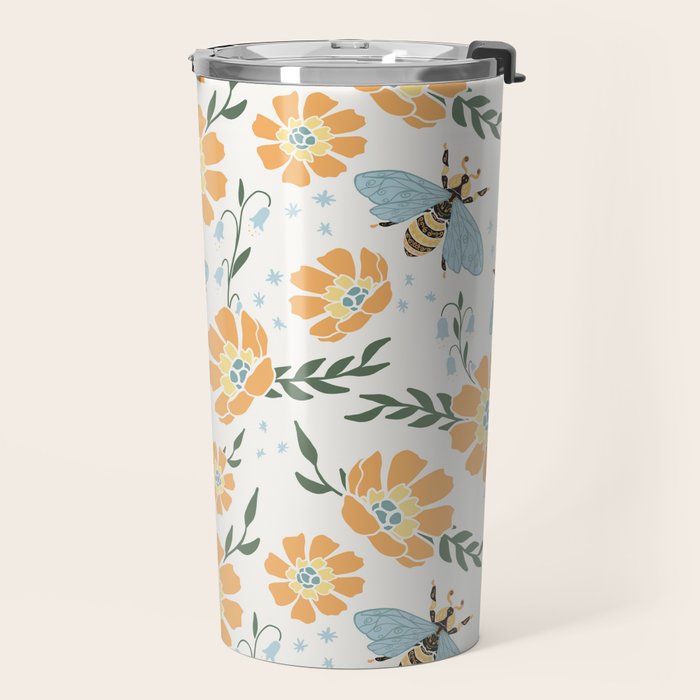 Honey Bees and Orange Flowers Travel Mug Gallery Image 2