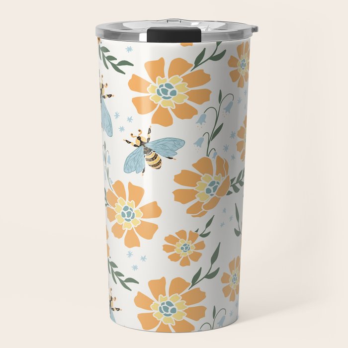 Honey Bees and Orange Flowers Travel Mug Gallery Image 1