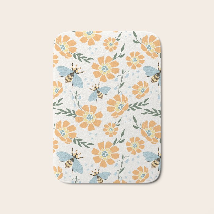 Honey Bees and Orange Flowers Bath Mat Gallery Image 1