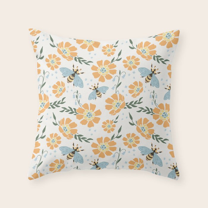Honey Bees and Orange Flowers Throw Pillow Gallery Image 6
