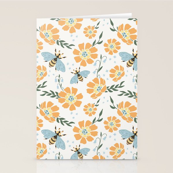Honey Bees and Orange Flowers Stationery Card Gallery Image 2