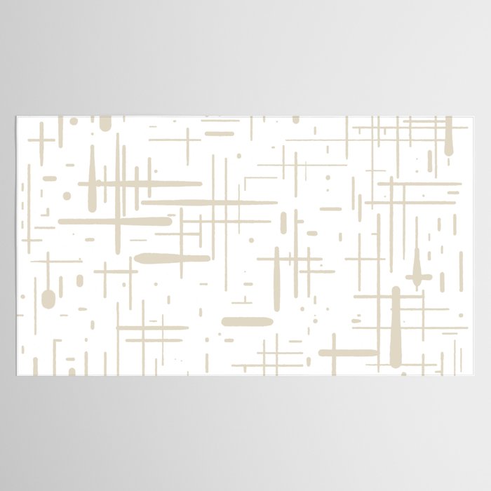 Mid-Century Modern Kinetikos Abstract Pattern in Mushroom Beige and White Tablecloth Gallery Image 2
