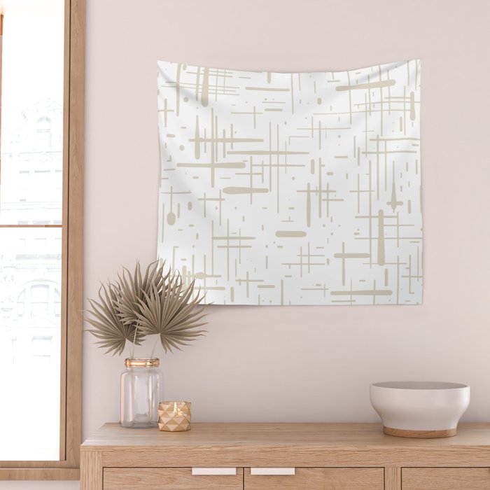 Mid-Century Modern Kinetikos Abstract Pattern in Mushroom Beige and White Wall Tapestry Gallery Image 2