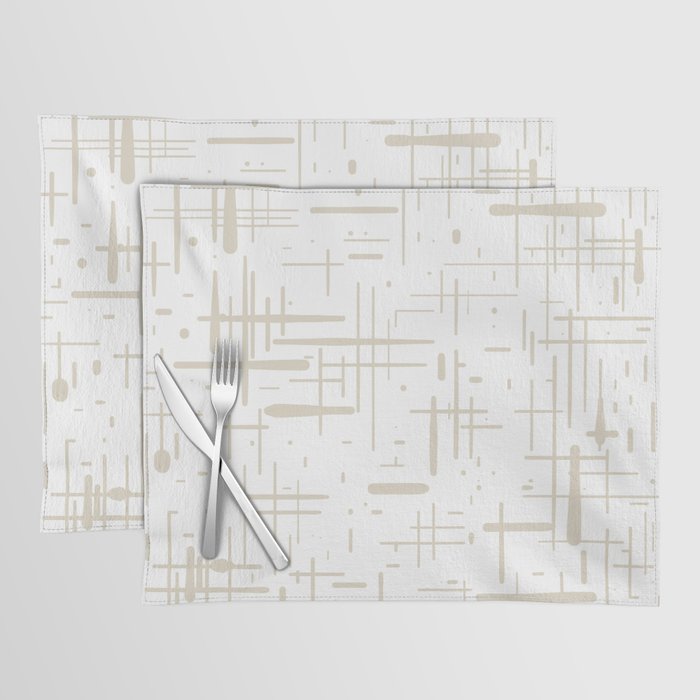 Mid-Century Modern Kinetikos Abstract Pattern in Mushroom Beige and White Placemat Gallery Image 1