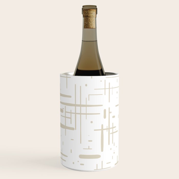 Mid-Century Modern Kinetikos Abstract Pattern in Mushroom Beige and White Wine Chiller Gallery Image 1
