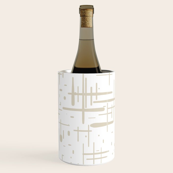 Mid-Century Modern Kinetikos Abstract Pattern in Mushroom Beige and White Wine Chiller Gallery Image 2