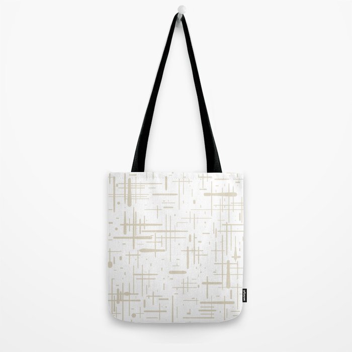 Mid-Century Modern Kinetikos Abstract Pattern in Mushroom Beige and White Tote Bag Gallery Image 2