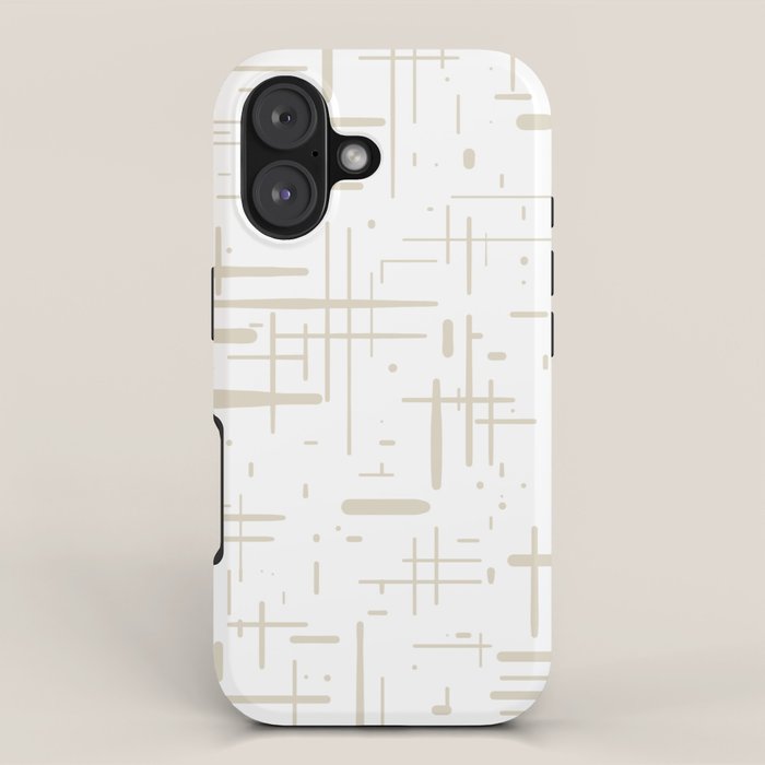 Mid-Century Modern Kinetikos Abstract Pattern in Mushroom Beige and White iPhone Case Gallery Image 1
