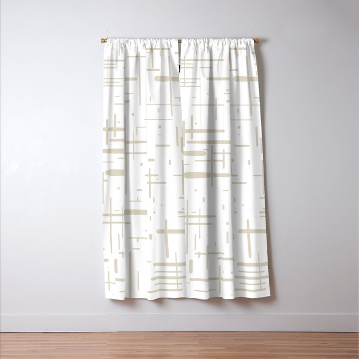 Mid-Century Modern Kinetikos Abstract Pattern in Mushroom Beige and White Window Curtain Gallery Image 3
