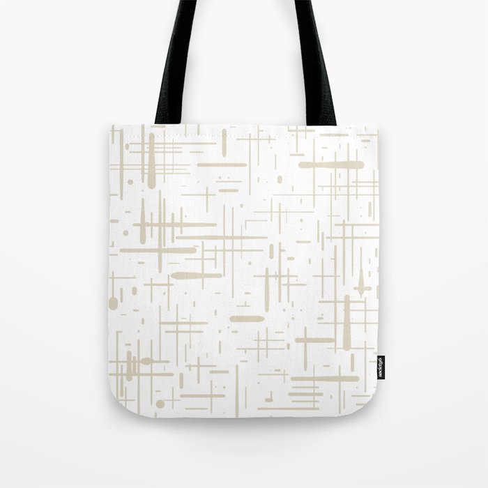 Mid-Century Modern Kinetikos Abstract Pattern in Mushroom Beige and White Tote Bag Gallery Image 1