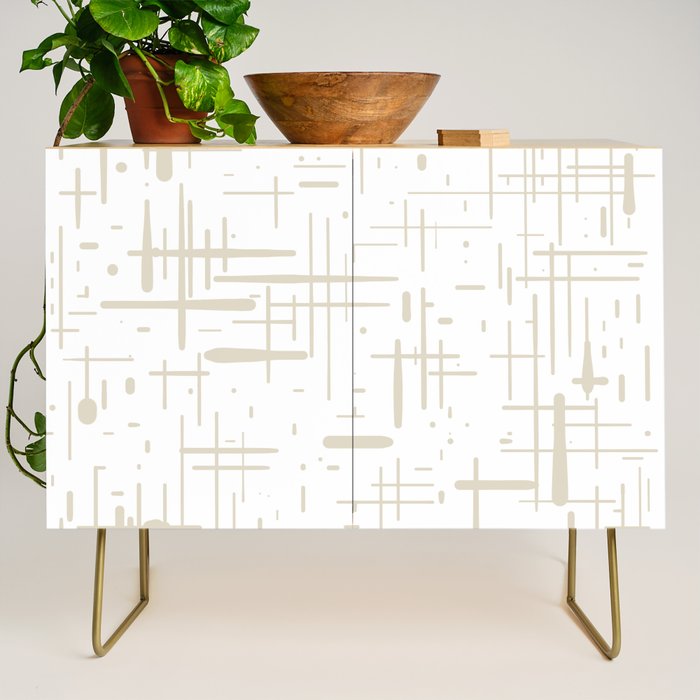 Mid-Century Modern Kinetikos Abstract Pattern in Mushroom Beige and White Credenza Gallery Image 1