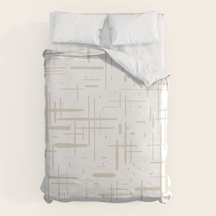 Mid-Century Modern Kinetikos Abstract Pattern in Mushroom Beige and White Duvet Cover Gallery Image 6