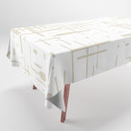 Mid-Century Modern Kinetikos Abstract Pattern in Mushroom Beige and White Tablecloth Gallery Image 1