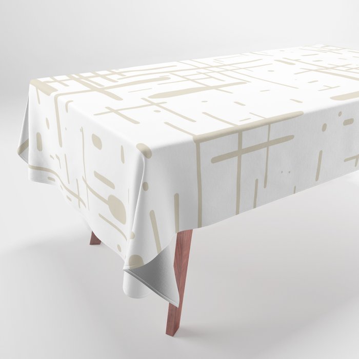Mid-Century Modern Kinetikos Abstract Pattern in Mushroom Beige and White Tablecloth Gallery Image 1