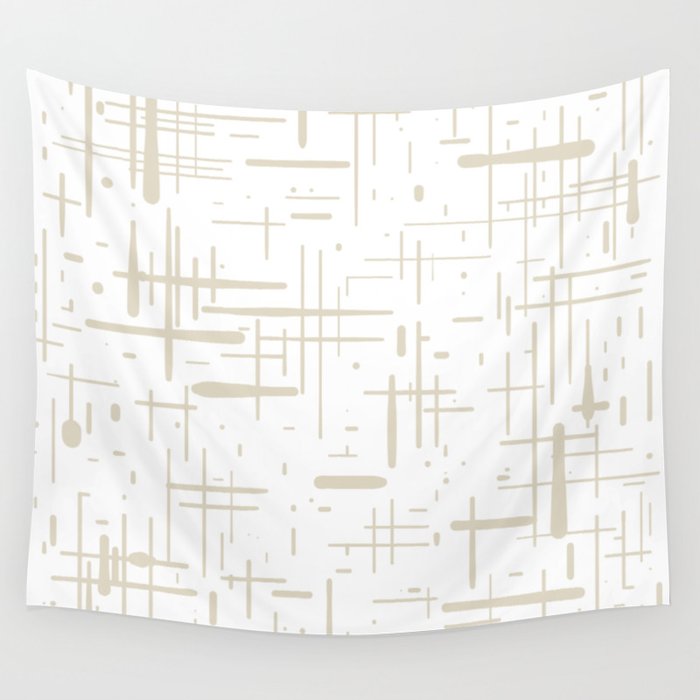 Mid-Century Modern Kinetikos Abstract Pattern in Mushroom Beige and White Wall Tapestry Gallery Image 1