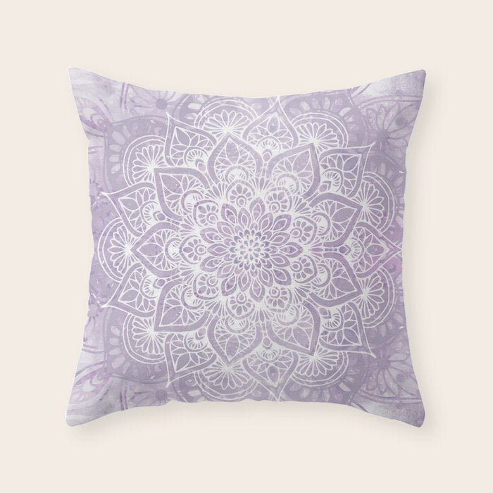 Boho, Mandala, Flower, Purple Throw Pillow Gallery Image 1