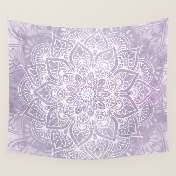 Boho, Mandala, Flower, Purple Wall Tapestry Gallery Image 4
