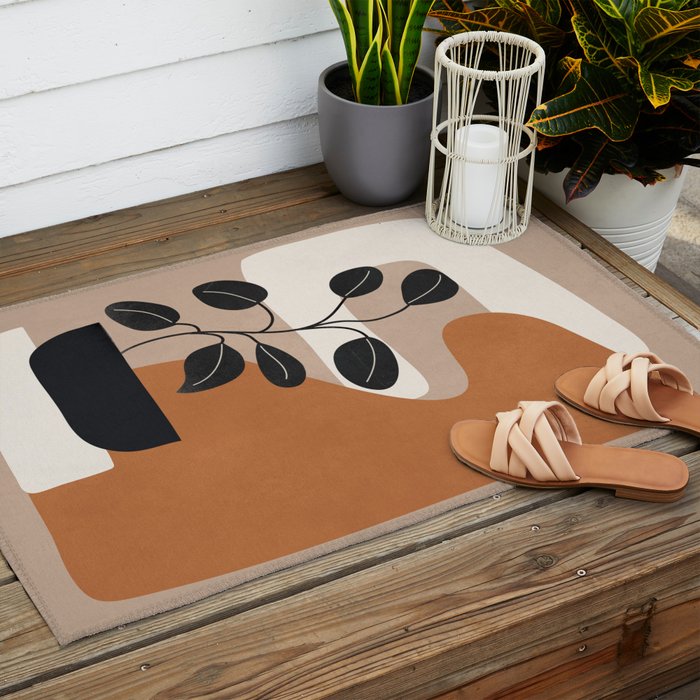 Modern Abstract Minimal Shapes Branches Art 7 Outdoor Rug Gallery Image 2