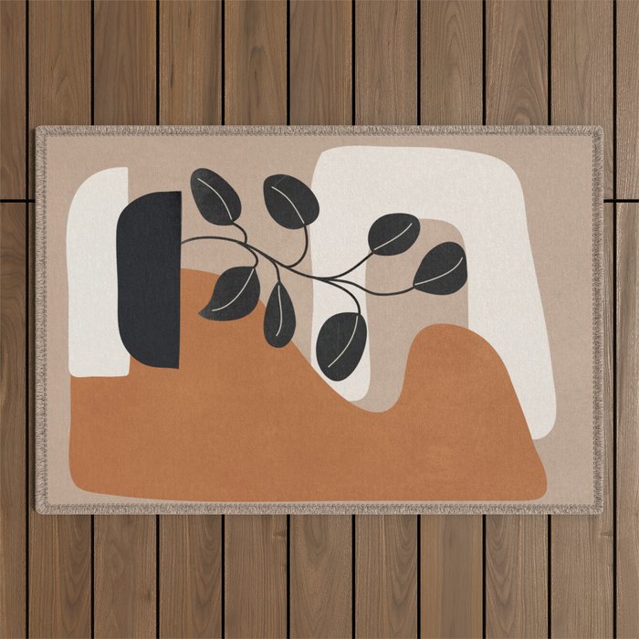 Modern Abstract Minimal Shapes Branches Art 7 Outdoor Rug Gallery Image 1