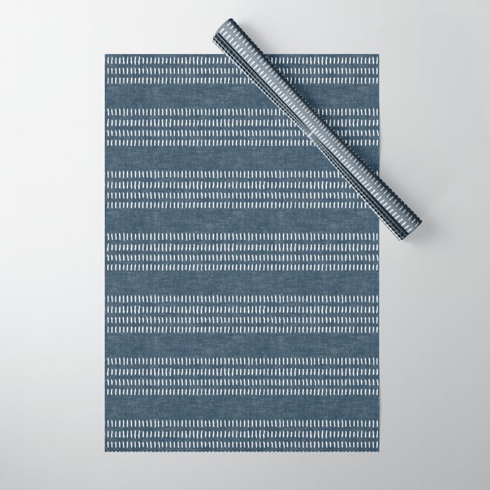 farmhouse stitch - navy blue Wrapping Paper Gallery Image 1