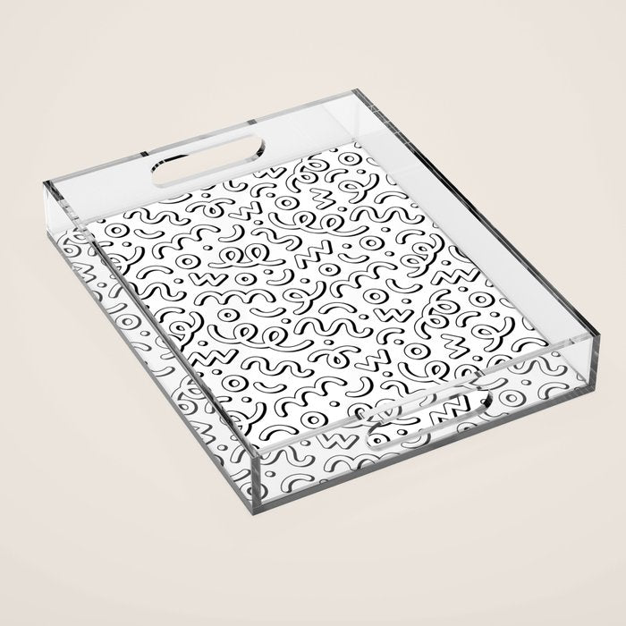 Fun black and white cartoon doodle pattern Acrylic Tray Gallery Image 1