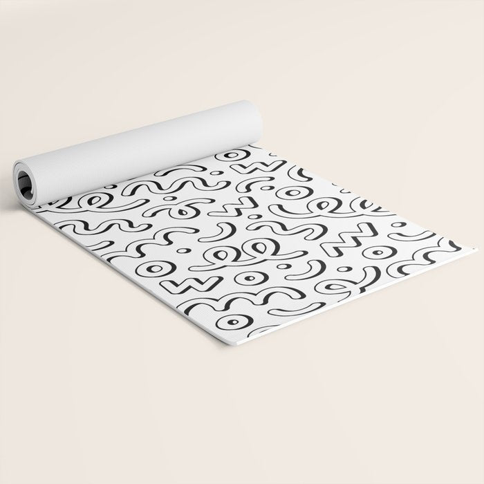 Fun black and white cartoon doodle pattern Yoga Mat Gallery Image 2