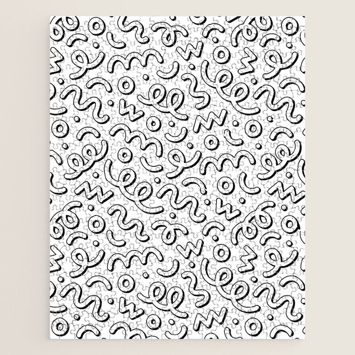 Fun black and white cartoon doodle pattern Jigsaw Puzzle Gallery Image 1