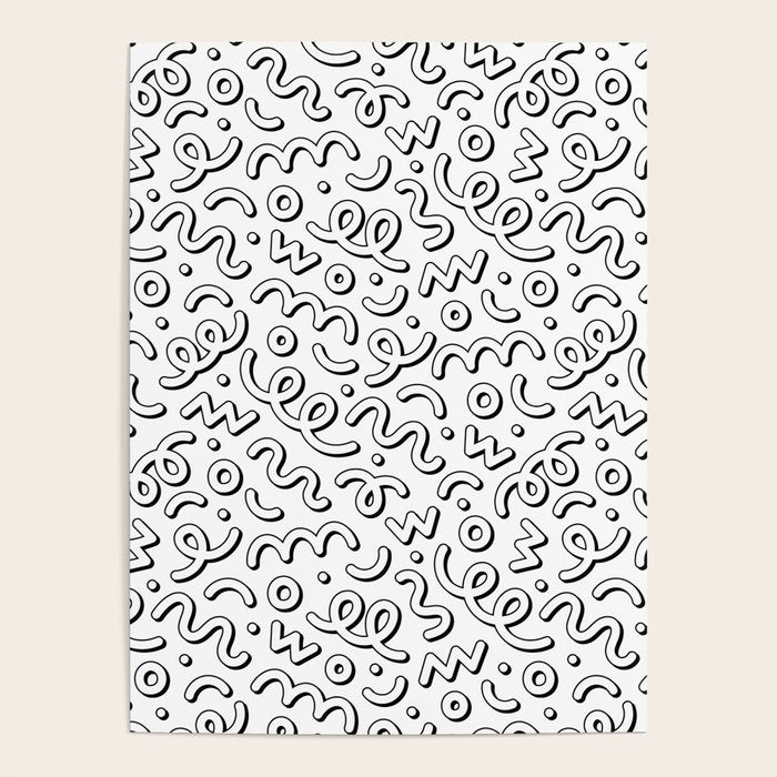 Fun black and white cartoon doodle pattern Poster Gallery Image 1