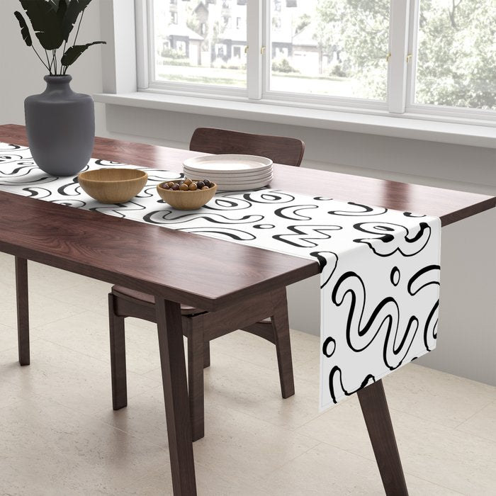 Fun black and white cartoon doodle pattern Table Runner Gallery Image 2