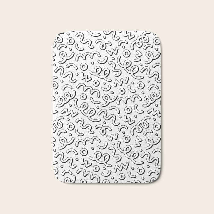 Fun black and white cartoon doodle pattern Bath Mat Gallery Image 1