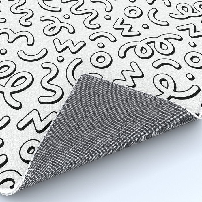 Fun black and white cartoon doodle pattern Rug Gallery Image 4