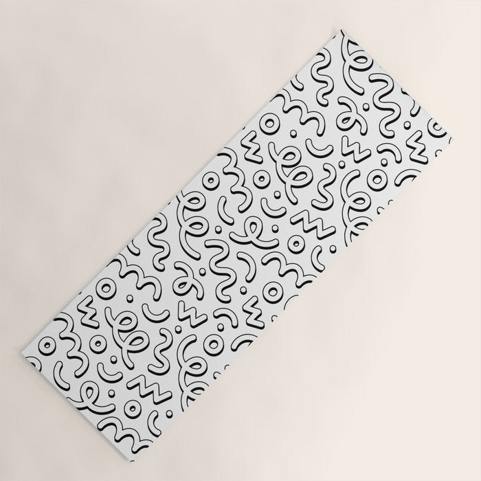 Fun black and white cartoon doodle pattern Yoga Mat Gallery Image 1