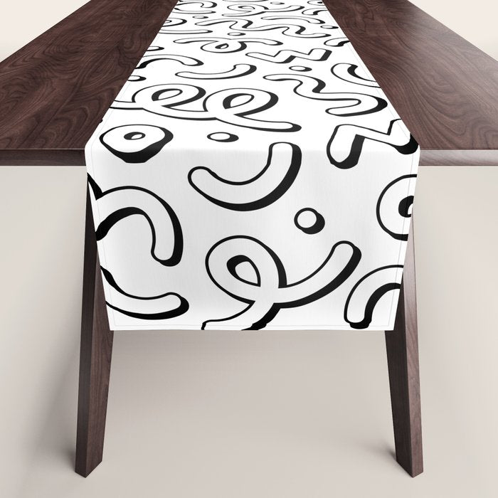 Fun black and white cartoon doodle pattern Table Runner Gallery Image 1