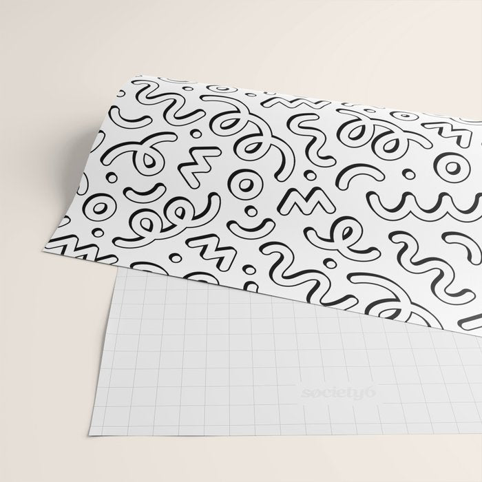 Fun black and white cartoon doodle pattern Wrapping Paper Gallery Image 2
