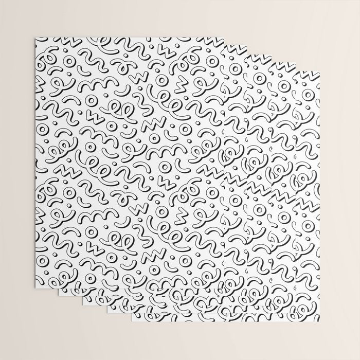 Fun black and white cartoon doodle pattern Wrapping Paper Gallery Image 3