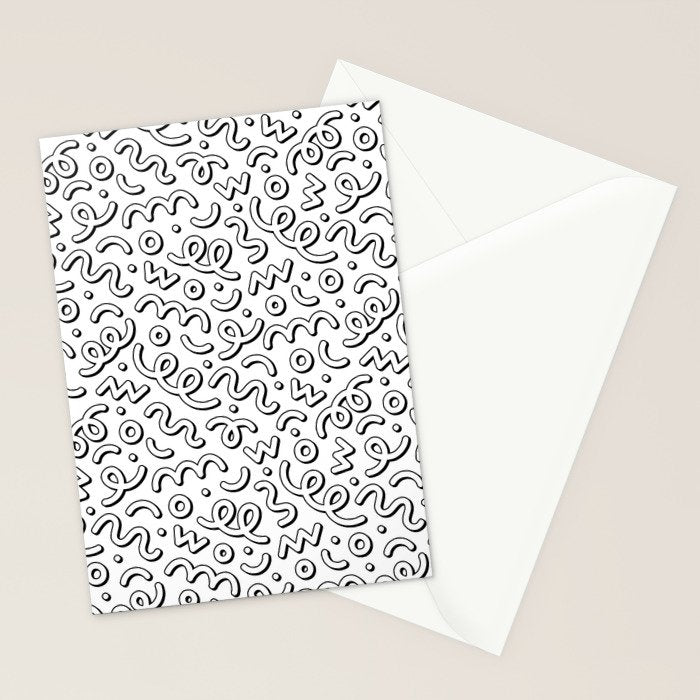Fun black and white cartoon doodle pattern Stationery Card Gallery Image 2