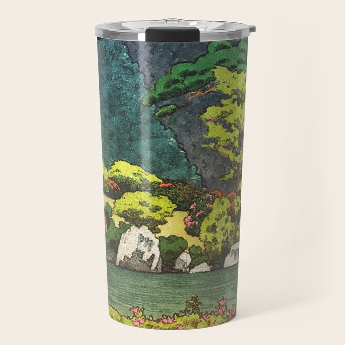 Resting at Dogo - Nature Ukiyo Landscape in Green, Orange, Red & Blue Travel Mug Gallery Image 1