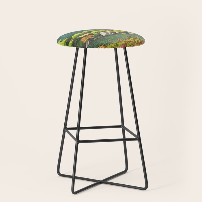 Resting at Dogo - Nature Ukiyo Landscape in Green, Orange, Red & Blue Stool Gallery Image 1