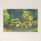 Resting at Dogo - Nature Ukiyo Landscape in Green, Orange, Red & Blue Welcome Mat Gallery Image 1