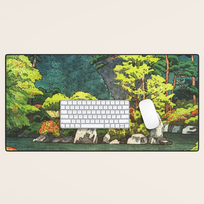Resting at Dogo - Nature Ukiyo Landscape in Green, Orange, Red & Blue Desk Mat Gallery Image 1