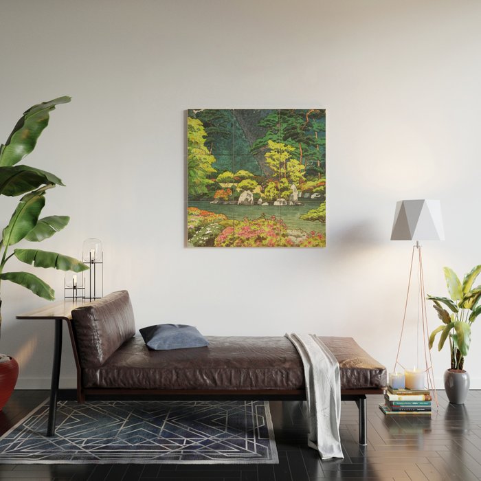 Resting at Dogo - Nature Ukiyo Landscape in Green, Orange, Red & Blue Wood Wall Art Gallery Image 2