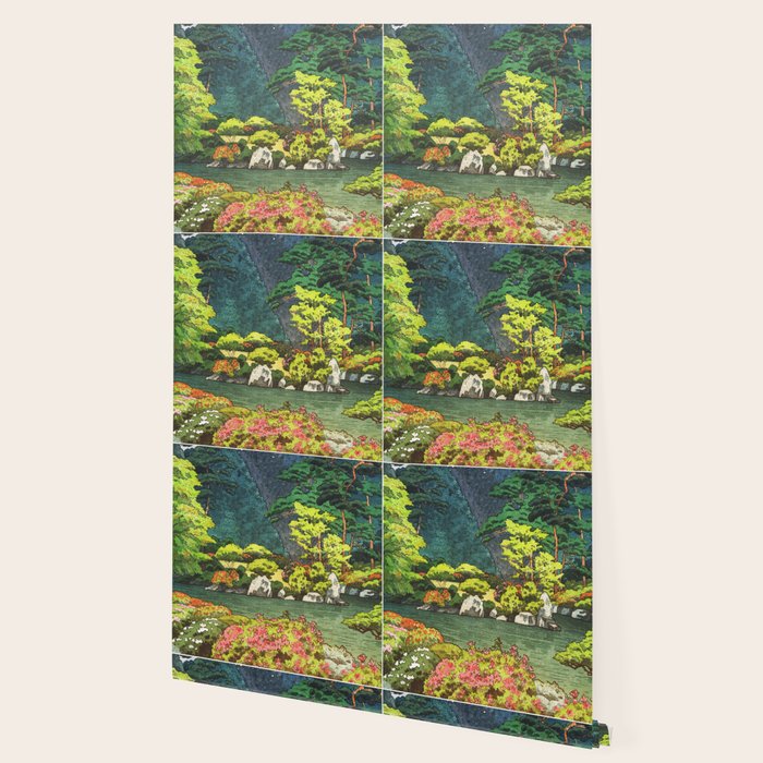 Resting at Dogo - Nature Ukiyo Landscape in Green, Orange, Red & Blue Wallpaper Gallery Image 2