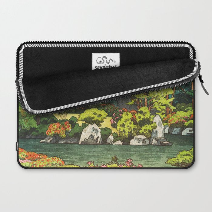 Resting at Dogo - Nature Ukiyo Landscape in Green, Orange, Red & Blue Laptop Sleeve Gallery Image 2
